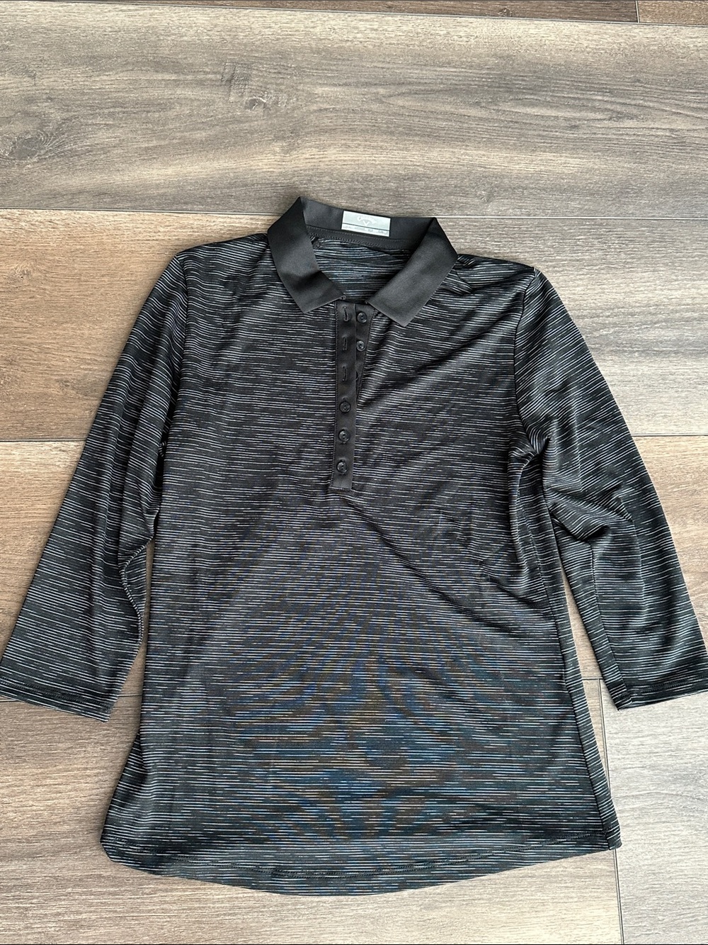 Callaway Black & Gray Striped 3/4 Sleeved Golf Polo